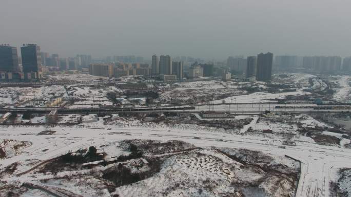 航拍荆门南站雪景