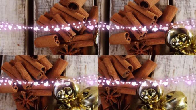 心弦灯、肉桂棒和圣诞装饰品的动画