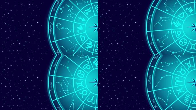 带有占星术十二生肖圈的动画背景夜空