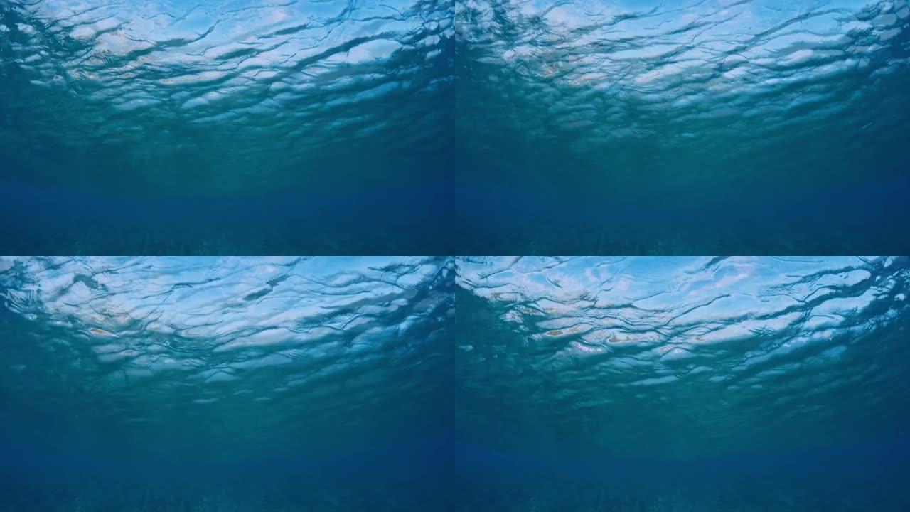 波浪循环。马尔代夫平坦的礁石底部上的无缝循环水晶般清澈的海浪