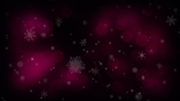 黑色背景上的圣诞雪花落在bokeh红灯上的动画