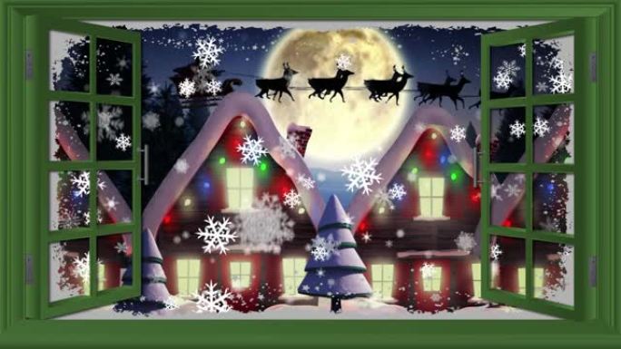 圣诞节装饰房屋上积雪的动画