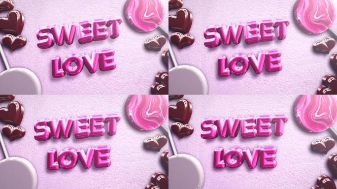 甜蜜的爱情与粉红色的糖果和红色的心