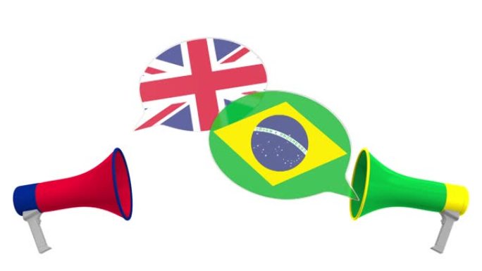 演讲的泡泡里插着巴西和英国的旗帜