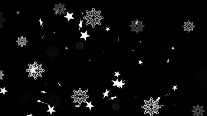 红色背景下漂浮的多星和雪花图标的数字动画
