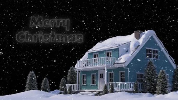 圣诞节快乐的动画在降雪和冬季景观上