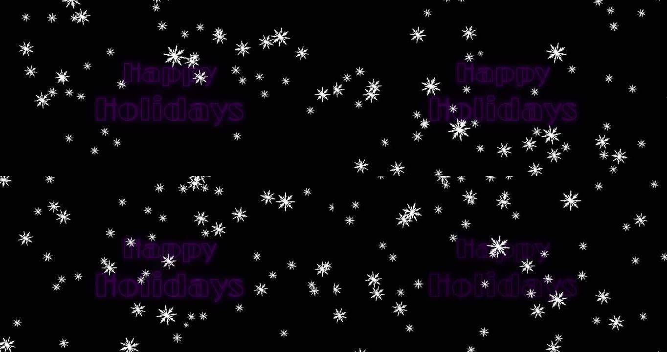 圣诞节在黑色背景上落下的雪上的节日快乐动画