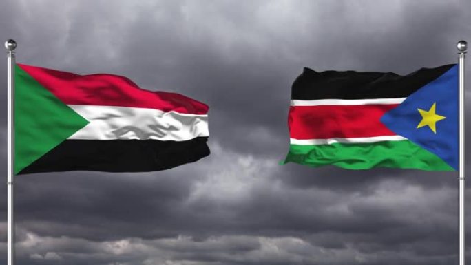 苏丹和南苏丹国旗互相挥舞|可循环。