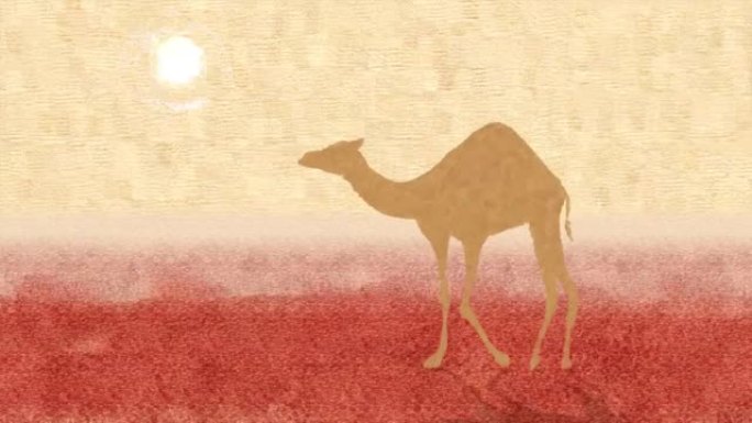 沙漠动画中的骆驼行走。