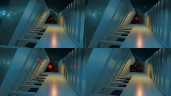 干净的未来派外星人科幻幻想机库隧道走廊动画-3d渲染