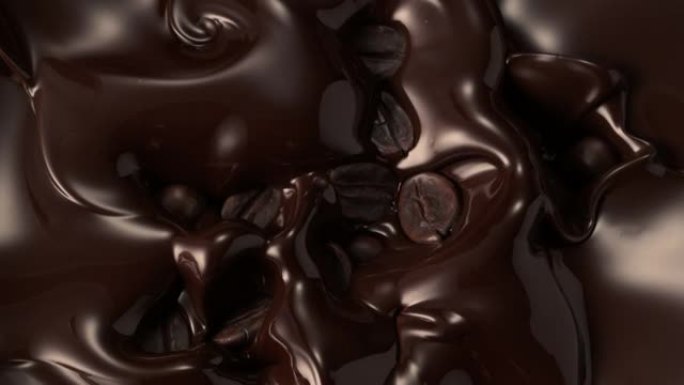 咖啡豆落入黑巧克力中