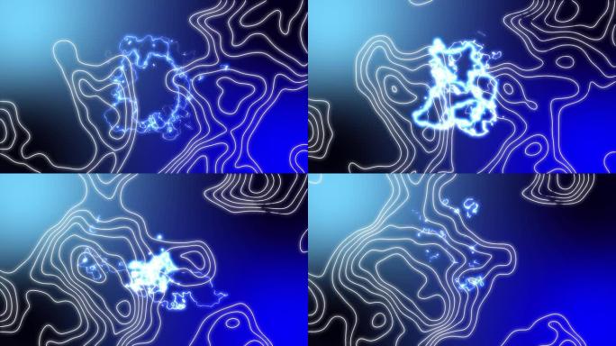 蓝色背景上蓝色电流上白色轮廓线的动画