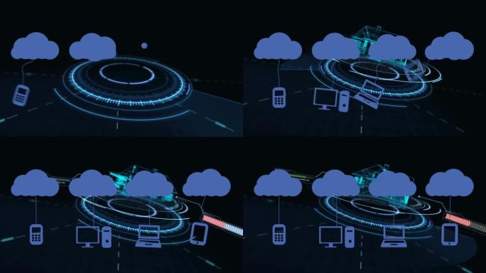 带有图标的云动画在房屋的数字模型上