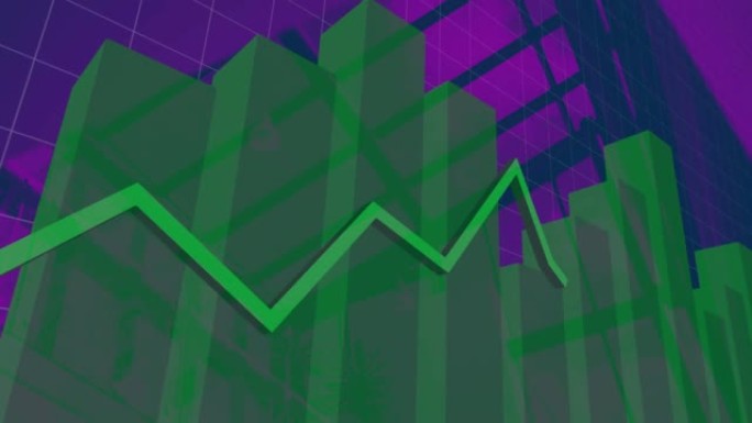 紫色背景上绿线的金融数据处理动画