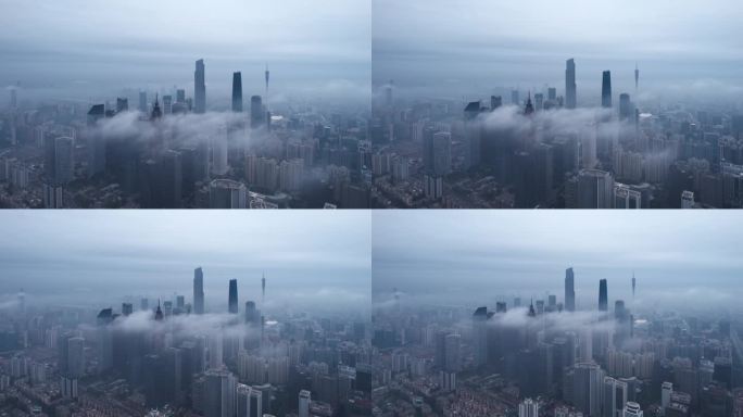 广州城市平流雾航拍