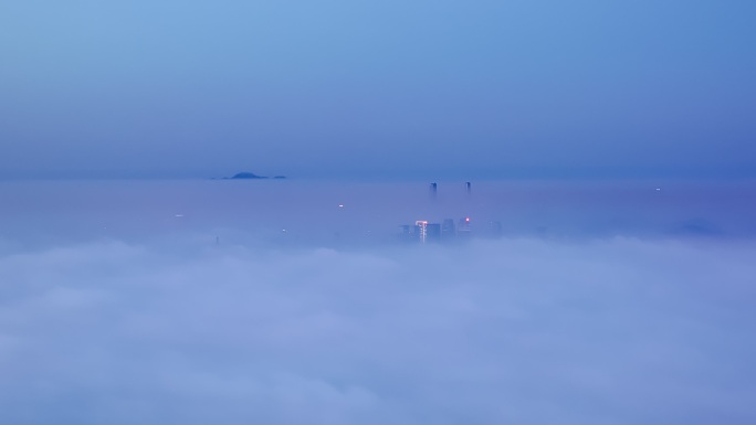 大连市星海广场平流雾夜景航拍