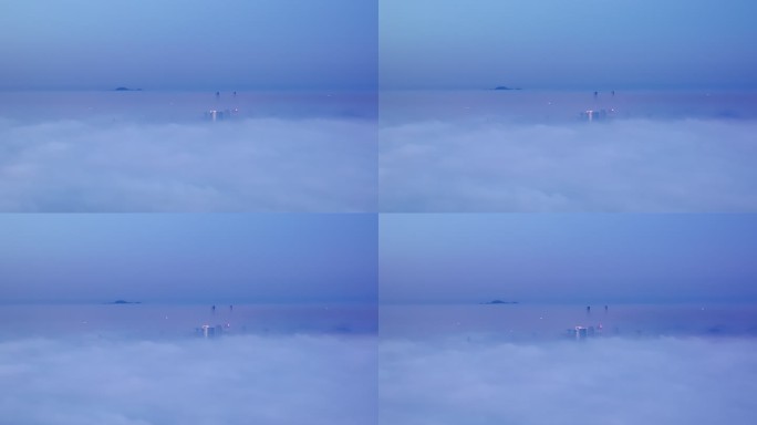 大连市星海广场平流雾夜景航拍
