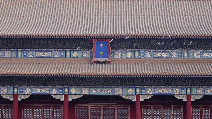 4K超清故宫古建筑午门和平鸽红墙