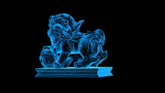 狮子雕像全息蓝色科技通道素材