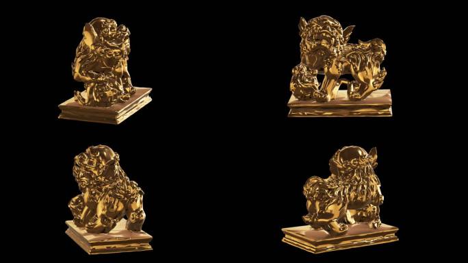 狮子雕像黄金版效果展示通道素材