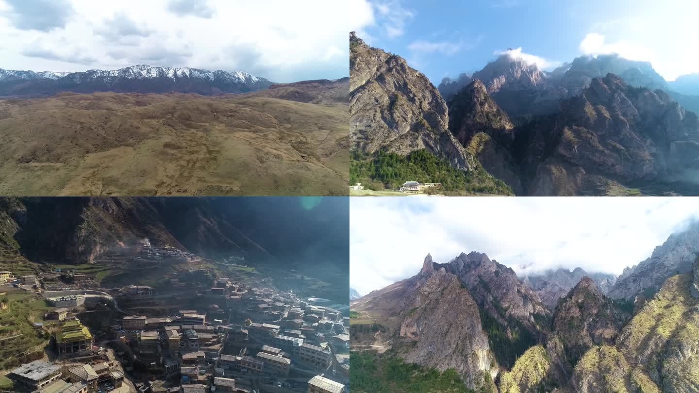 扎尕那 雪山 乡村 航拍 空旷草原