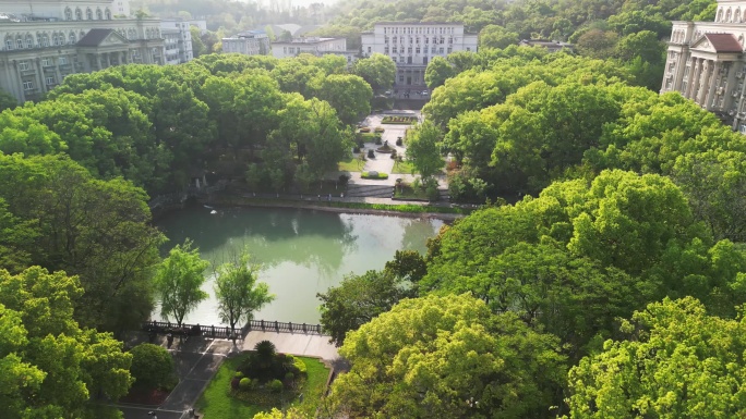 重庆西南大学校园人工湖水景观航拍