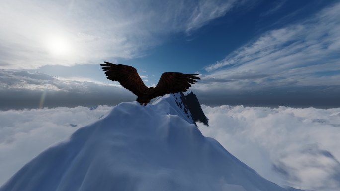 老鹰雄鹰飞过雪山冰山山峰山顶雄伟壮观大气
