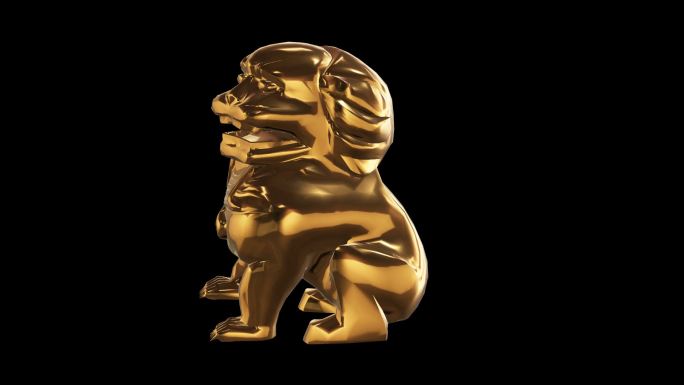 狮子雕像黄金版效果展示通道素材