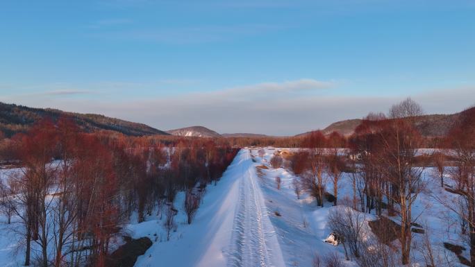 航拍林海雪原雪路风景