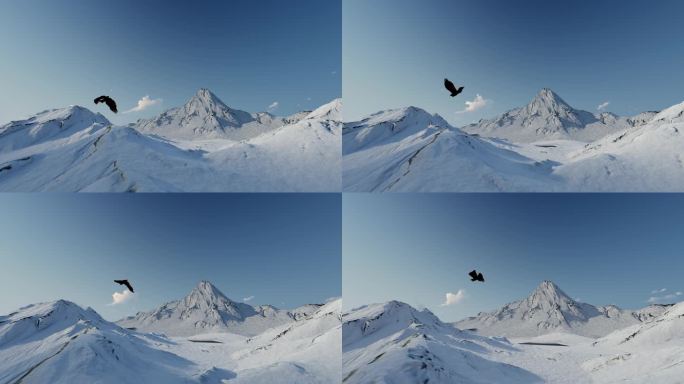雄鹰老鹰飞过雪山高山冰山山峰群山动画大气