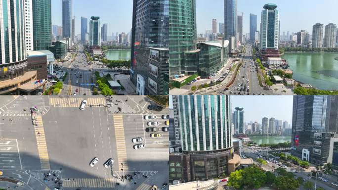 4K武汉商务区金融街路口街景