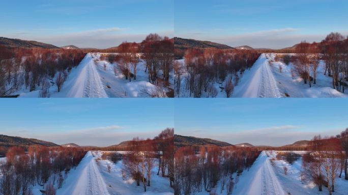 航拍林海雪原雪路