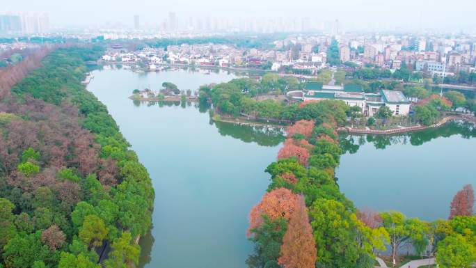 航拍湖北荆州三国公园，三国文化，刘备关羽