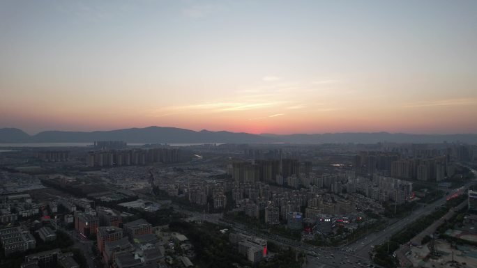 云南昆明晚霞夕阳航拍