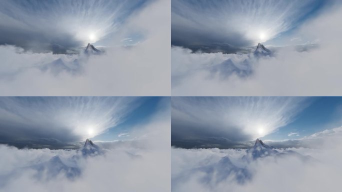 雪山高山山脉山峰山峦群山云海云雾穿梭动画