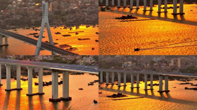 海南海文大桥 唯美逆光夕阳海面日出日落
