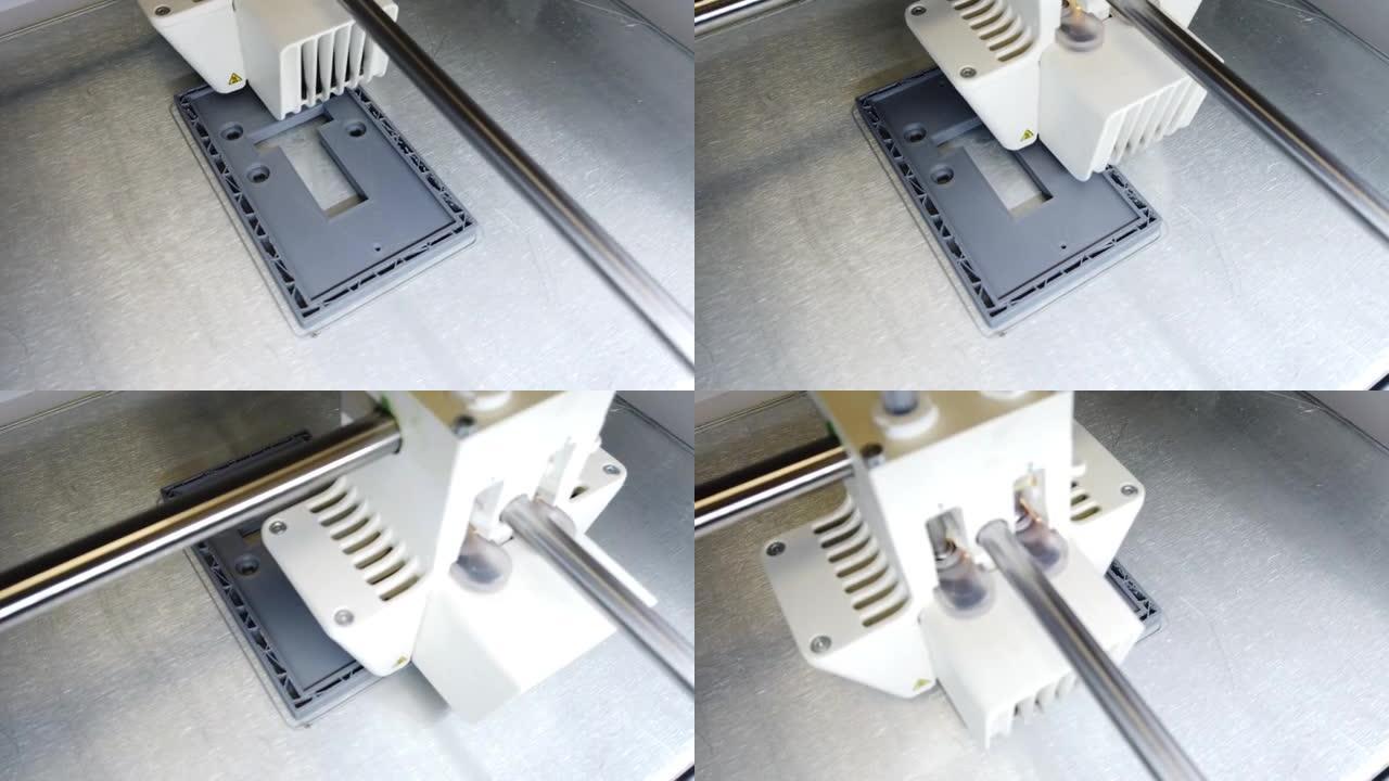 3D打印机工作。3D打印机，在增材制造技术中使用塑料丝进行打印。4K