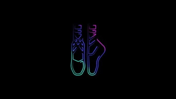 芭蕾舞鞋中的芭蕾舞1英尺图标，用于舞蹈抽象无缝动画4k霓虹灯线。彩色霓虹灯线4k视频的美丽动画。