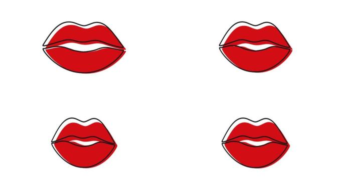 最小运动gif设计。时尚红色性感唇吻。