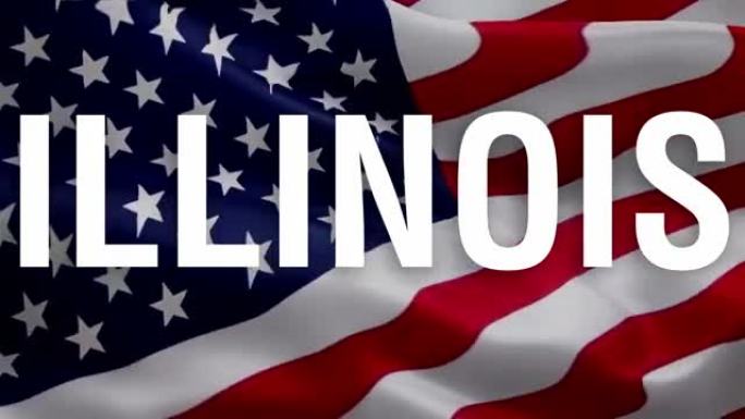 伊利诺斯州美国国旗在风中飘扬视频片段全高清。现实的州旗背景。伊利诺伊州旗帜循环特写1080p全高清1