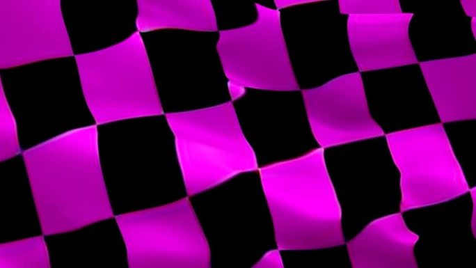 方格粉色黑色赛车旗帜视频在风中挥舞。方程式赛车旗帜背景。开始比赛方格旗循环特写1080p全高清镜头。