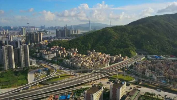 晴天珠海城市广场交通路口鸟瞰图4k中国