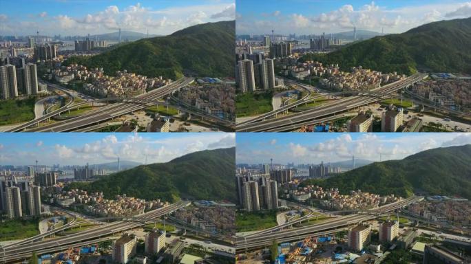 晴天珠海城市广场交通路口鸟瞰图4k中国
