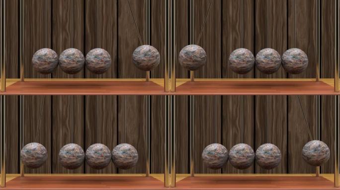 木制背景上摆锤的3d动画。无缝模式。