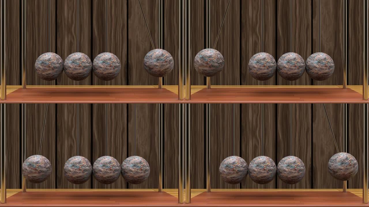 木制背景上摆锤的3d动画。无缝模式。