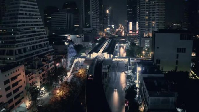 曼谷夜间鸟瞰图现代都市灯火通明繁华