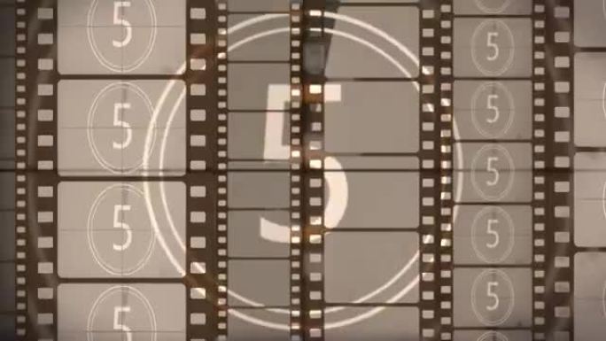 电影屏幕上带有胶片条的电影倒计时背景