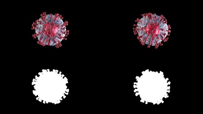 透明阿尔法亮度哑光通道显微镜下电晕病毒冠状病毒COVID-2019的可视化