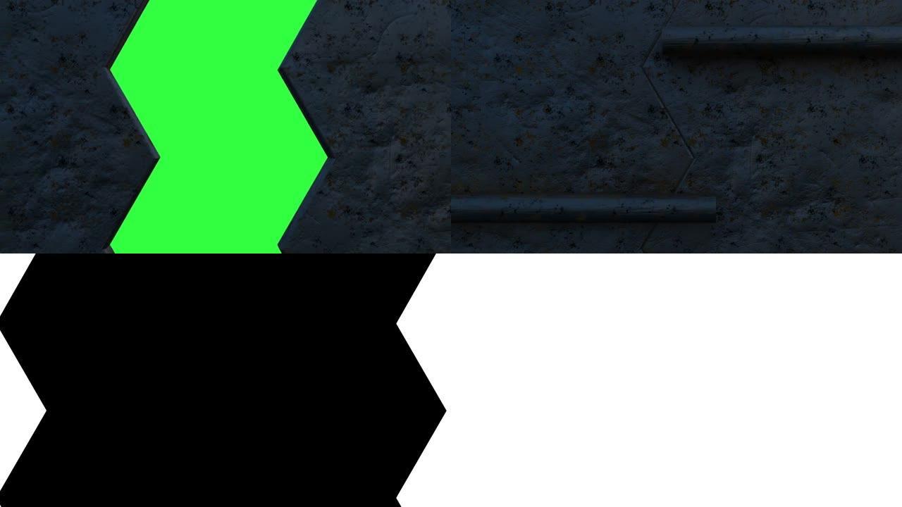 用绿屏和阿尔法通道打开铁锈铁门的3d动画。