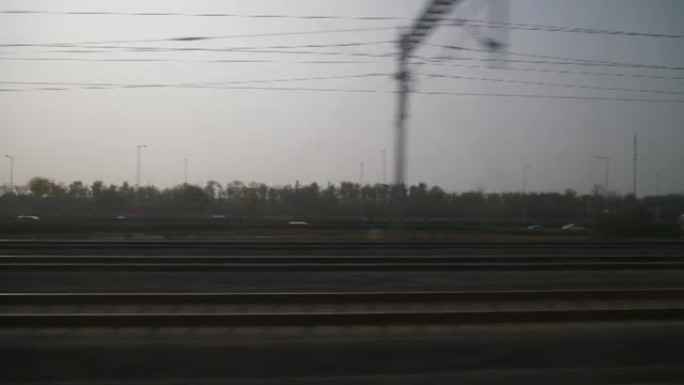 青岛到南京市日落时间火车公路旅行乘客视点侧全景4k中国